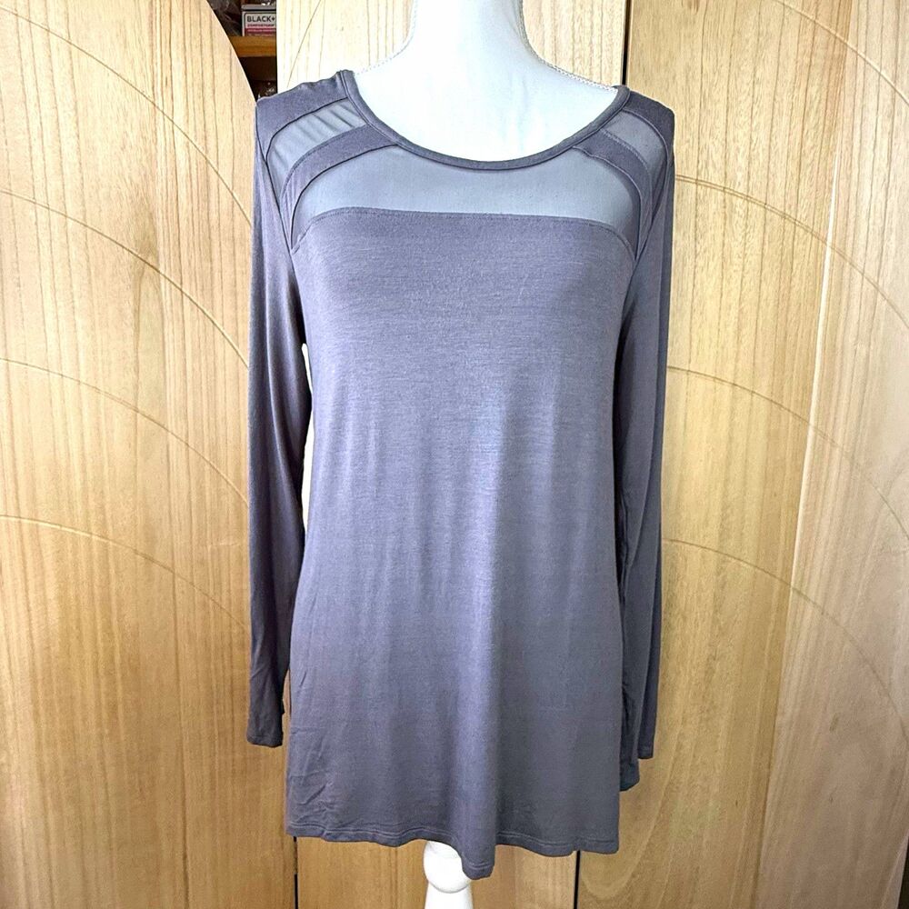 Red by BKE Tunic Top Womens Medium Gray Mesh Yoke High Low Hem Long Sleeve Goth